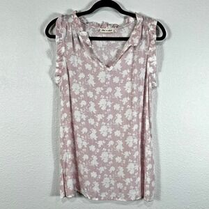 Lime + Chili‎ Textured Floral Ruffle Sleeveless Top Blouse Women's S Pink White